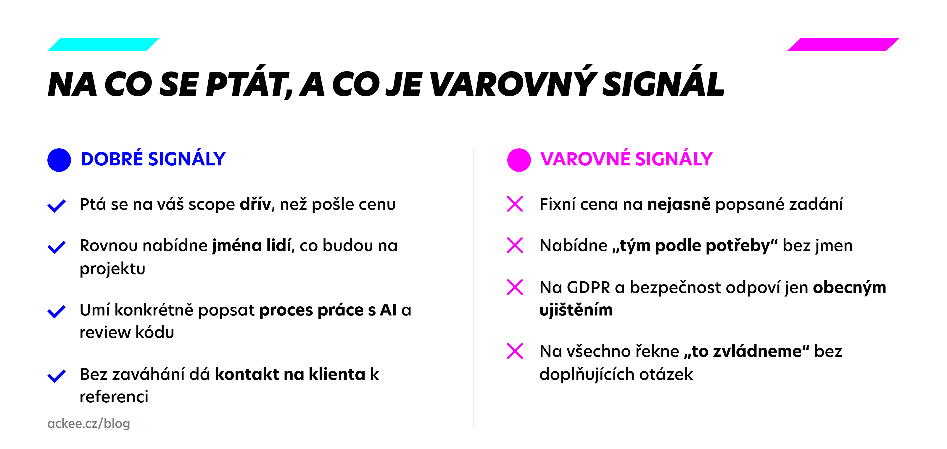 Přehled dobrých a varovných signálů při výběru vývojářské agentury