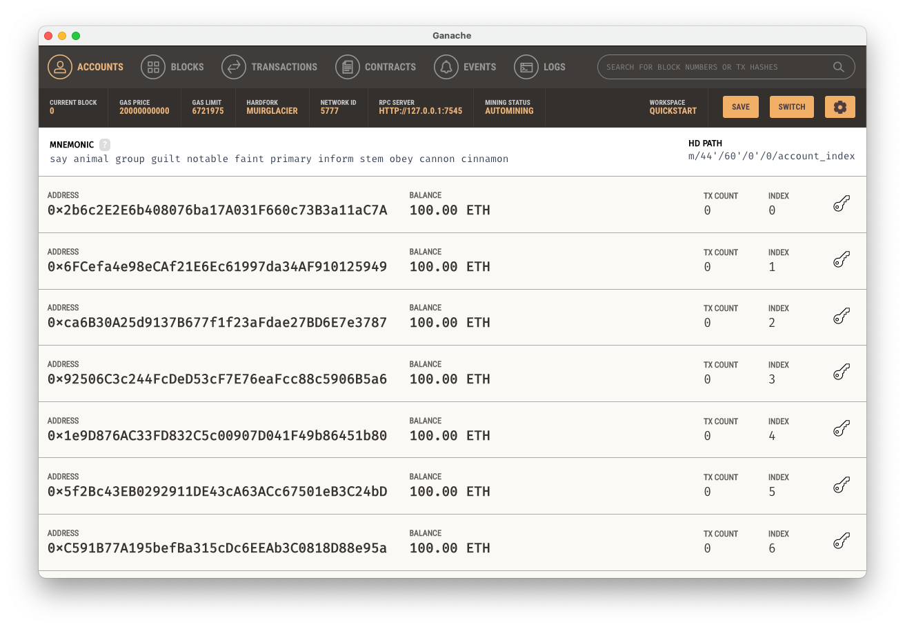 creating a local network in Ganache