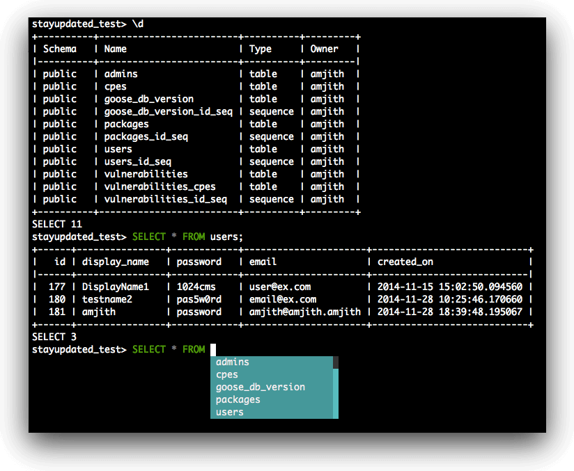 pgcli command line interface