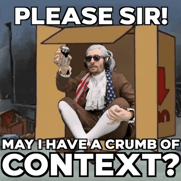 Meme s žebrajícím mužem a titulkem Please sir jako nadsázka na nedostatek kontextu