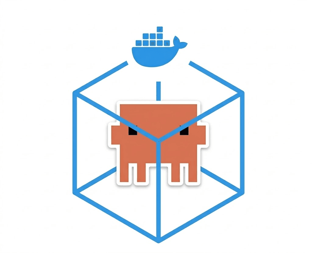 Ilustrace Claude Code uzavřeného v Docker kontejneru