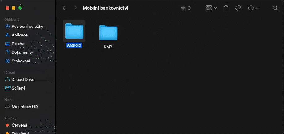 Animace přesunu kódu ze složky Android do složky KMP – postupná migrace logiky