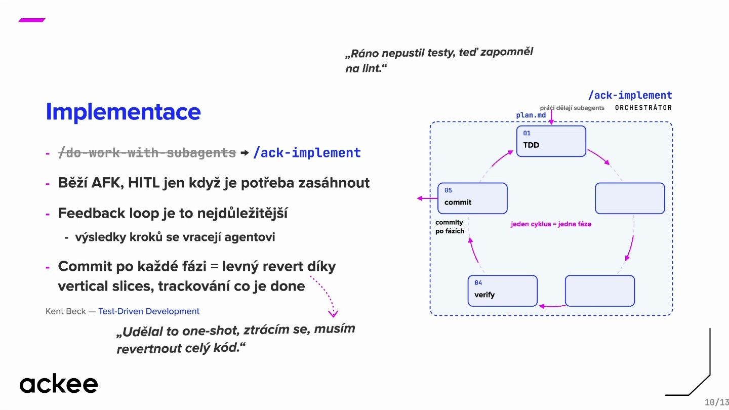Implementační orchestrátor: TDD, verify a commit po každé fázi ve feedback loopu