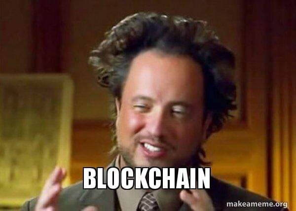 devops meme with man saing blockchain