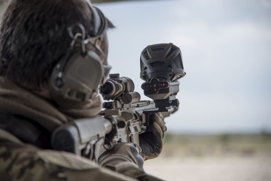 Soldier aiming with a gunshot detector