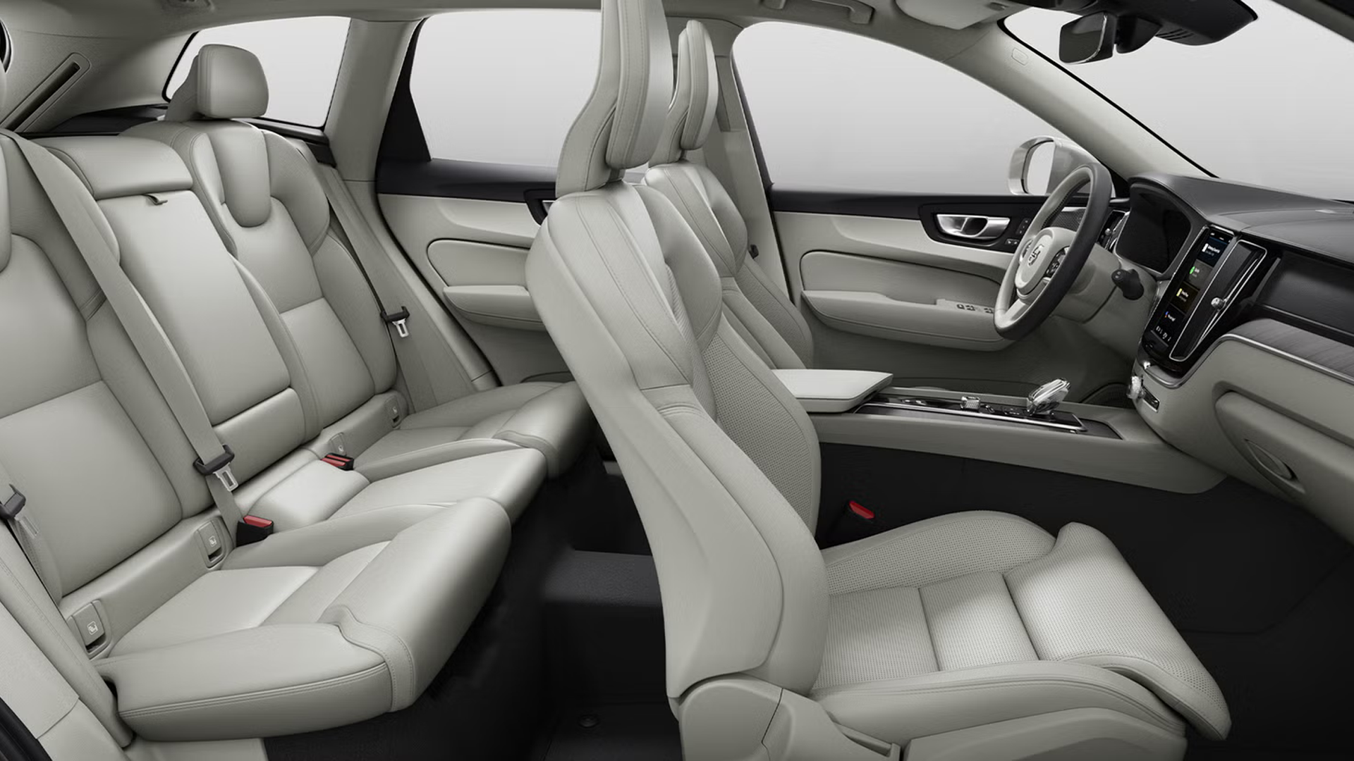 An interior view of cabin from the front passenger seat in the XC90.