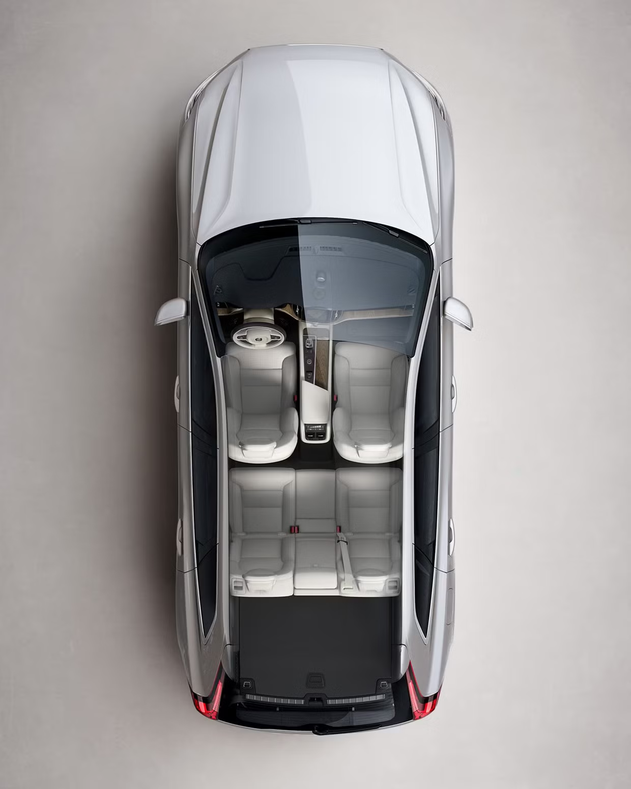 Bird’s eye view of the 7-seat cabin in a Volvo XC90.