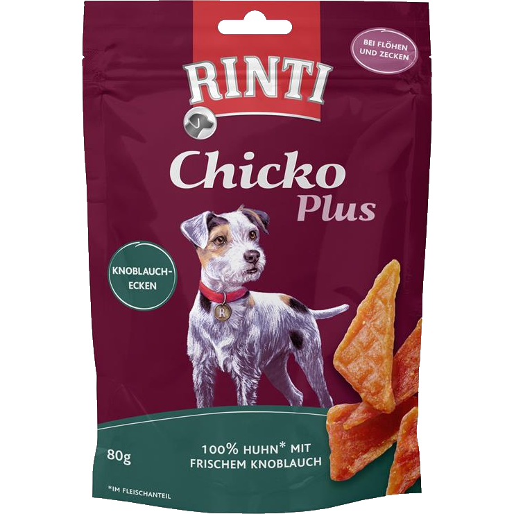 Packungsabbildung von Rinti Chicko Plus Knoblauch Ecken 80 g (Rinti)