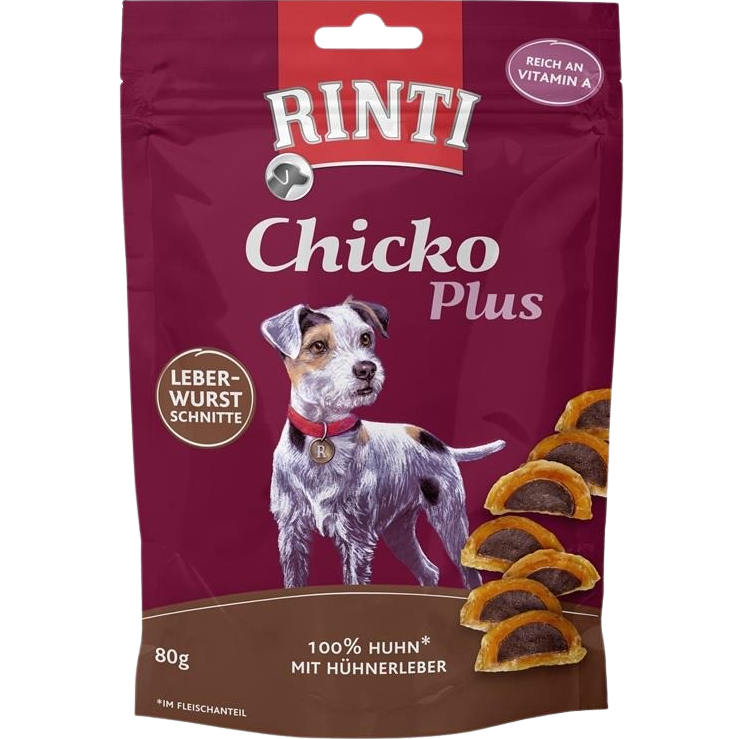 Packungsabbildung von Rinti Chicko Plus Leberwurstschnitte 80 g (Rinti)