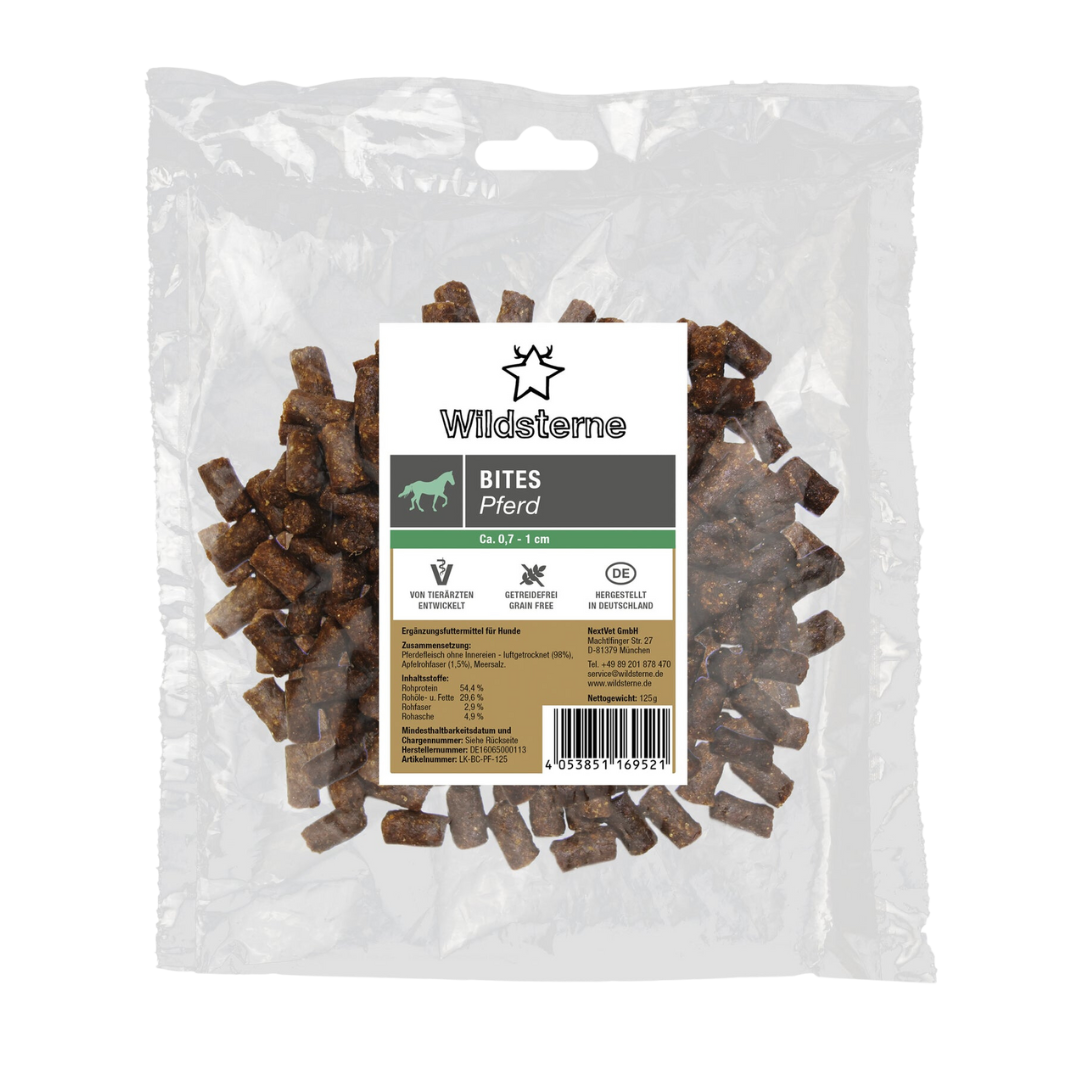 Packungsabbildung von Wildsterne Bites Pferd 125 g (Wildsterne)