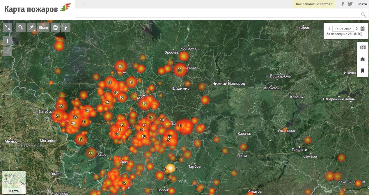 Карта лесных пожаров на сегодня