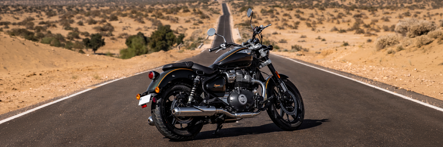 Cruise the endless salt deserts of Gujarat on a Super Meteor 650 from Karnavati Bikes Pvt Ltd Royal Enfield store