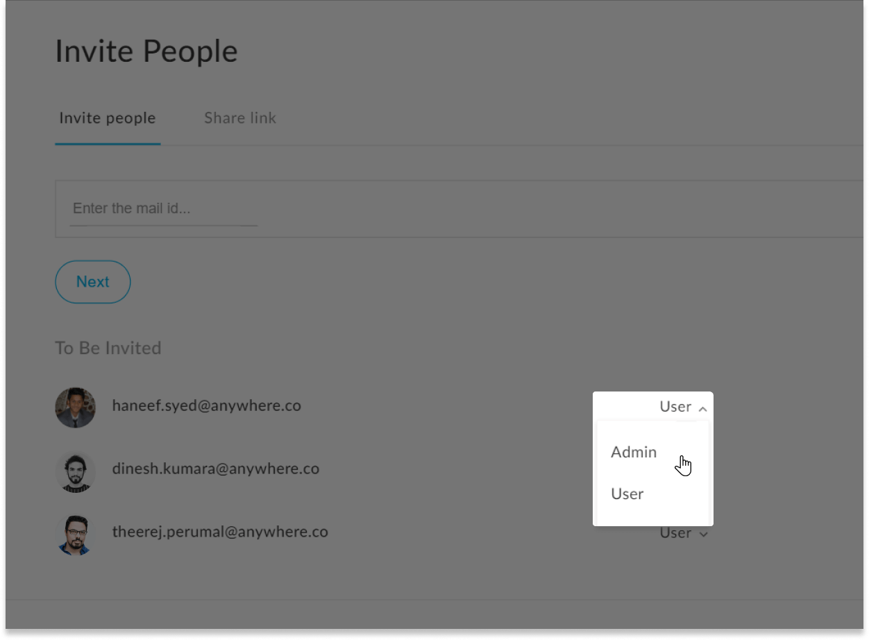 The settings showing edit user access in adaptiveU with the dropdown options admin and user