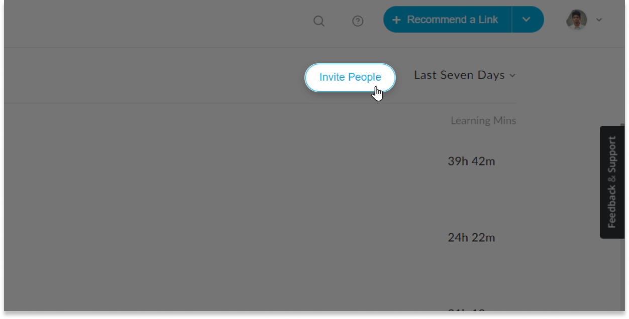 The invite people button in AdaptiveU