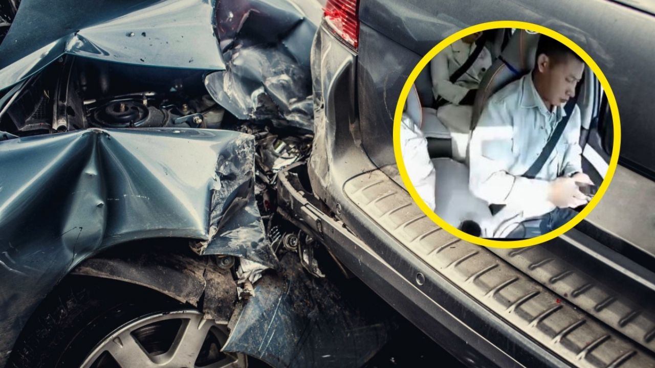Accidente de tránsito por uso del celular al volante, grabado en video.