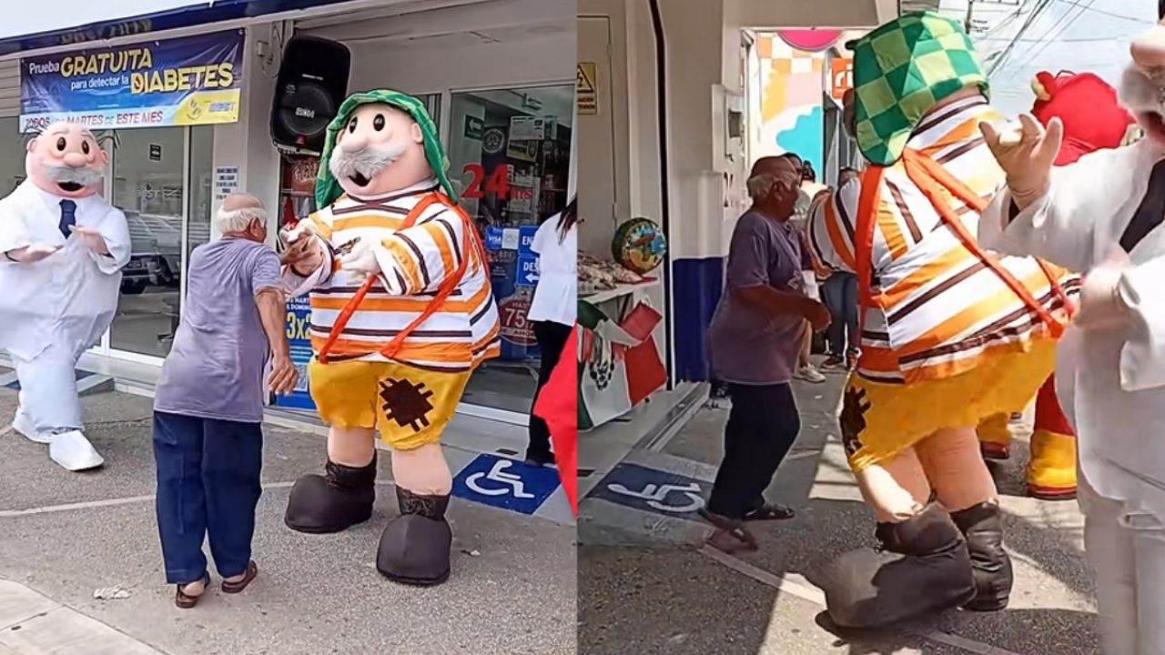 Abuelo triunfa en línea con botargas del Dr. Simi caracterizadas como el Chavo y el Chapulín.