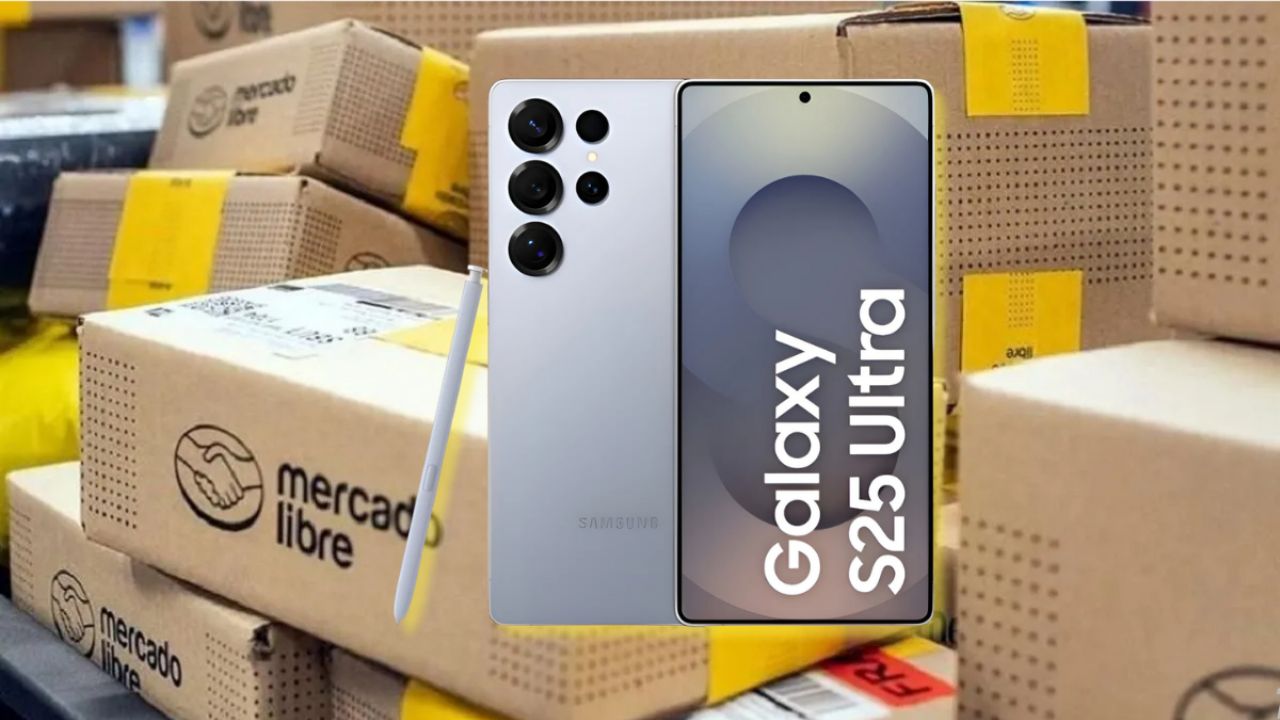 Promoción de Samsung Galaxy S25 Ultra en Mercado Libre (256 GB, Plata Azul Titanio) a precio reducido.
