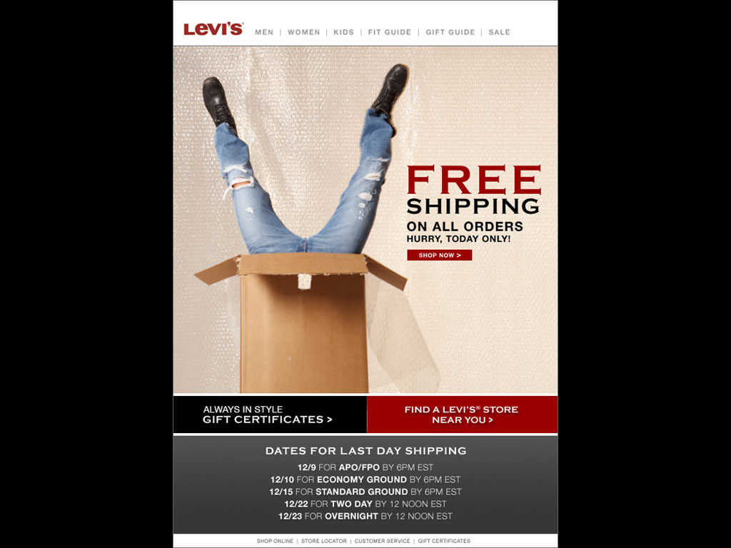 levis free shipping