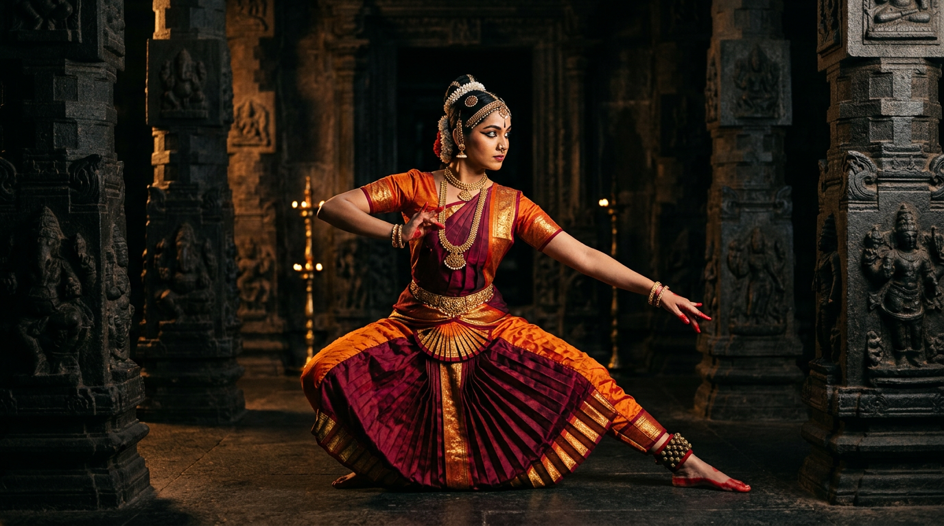 Fig. 2 — The quintessential 'aramandi' or half-seated pose, showcasing Bharatanatyam's stable and geometric foundation.