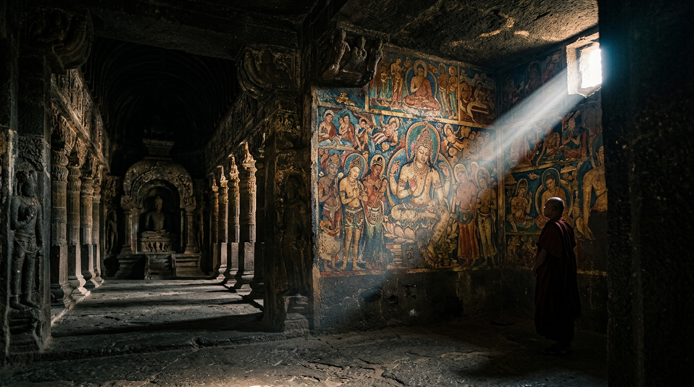 Fig. 1 — The breathtaking frescoes of the Ajanta Caves have survived for nearly two millennia.