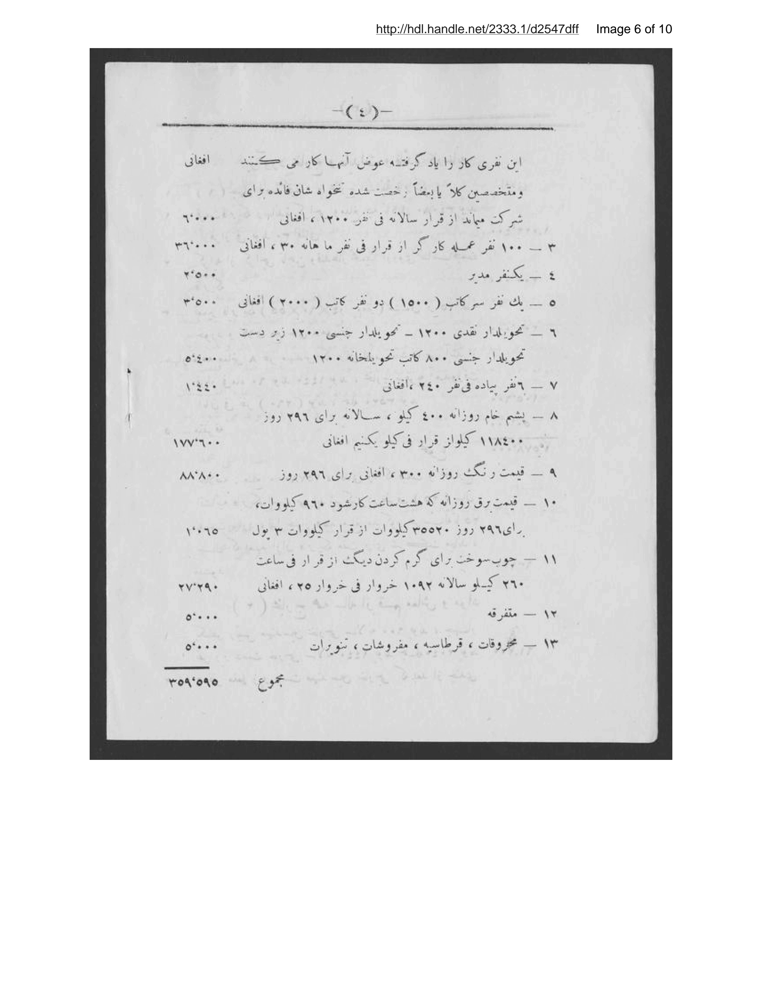 Page 7 of Qarārdād-i kārkhānah-i pasmīnah-bāfī va ṣūrat-i takhmīn-i makhārij-i inshāʼ va tadvīr-i kārkhānah va makhārij va ʻāīdāt-i yaksālah-ʼi ān