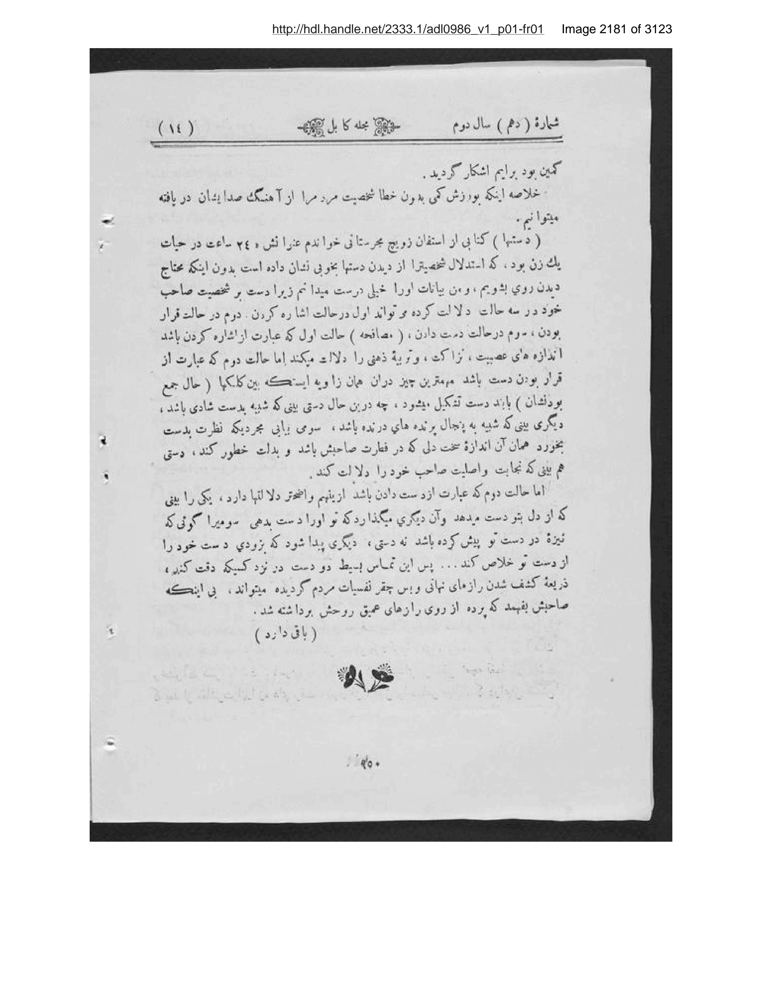 Scanned page 2182 of Kābul ʻilmī, adabī, ijtimāʻī, tārīkhī