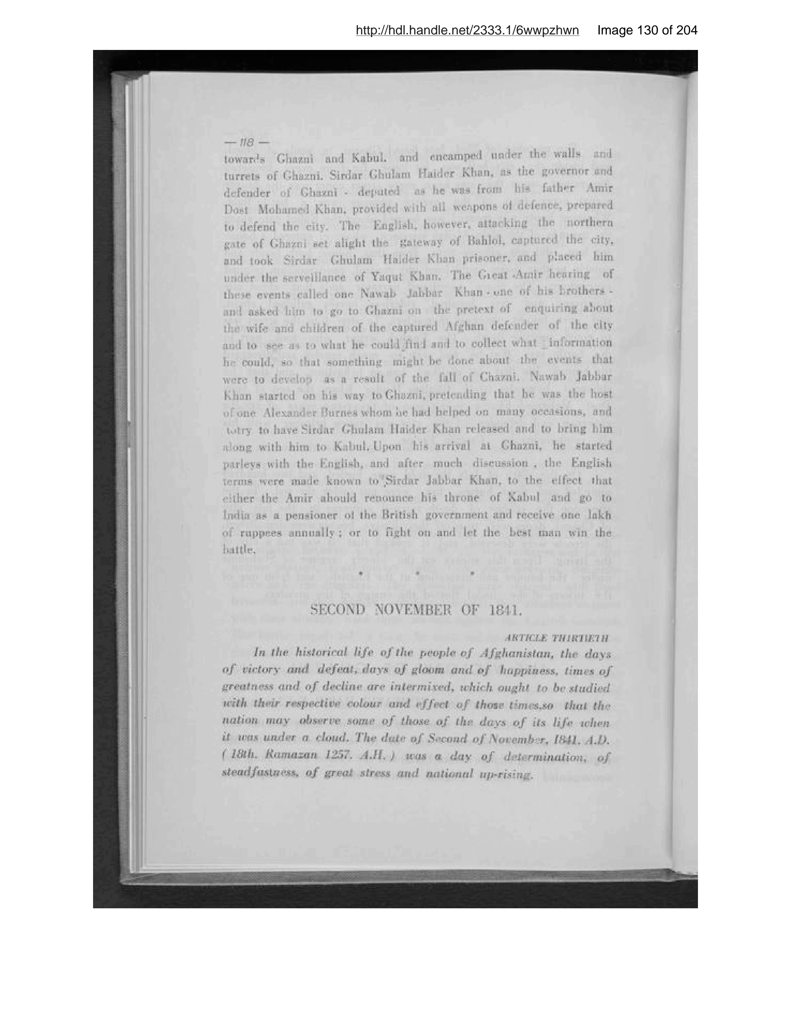 Scanned page 131 of Men and events through 18th and 19th century Afghanistan