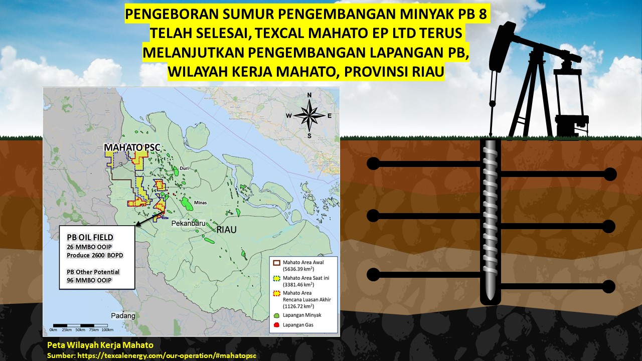 PENGEBORAN SUMUR PENGEMBANGAN PB 8 TELAH SELESAI, TEXCAL MAHATO EP LTD TERUS MELANJUTKAN PENGEMBANGAN LAPANGAN PB, WILAYAH KERJA MAHATO, PROVINSI RIAU