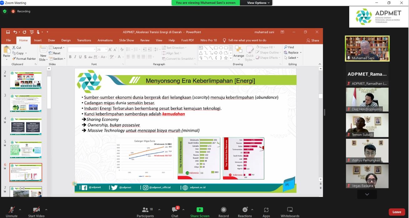 MUHAMMAD SANI, DEPUTI TRANSISI ENERGI ADPMET MENJADI PEMBICARA FGD "PERAN PEMERINTAH DAERAH DALAM MEMPERCEPAT TRANSISI ENERGI" YANG DISELENGGARAKAN OLEH STAF KHUSUS KEPRESIDENAN