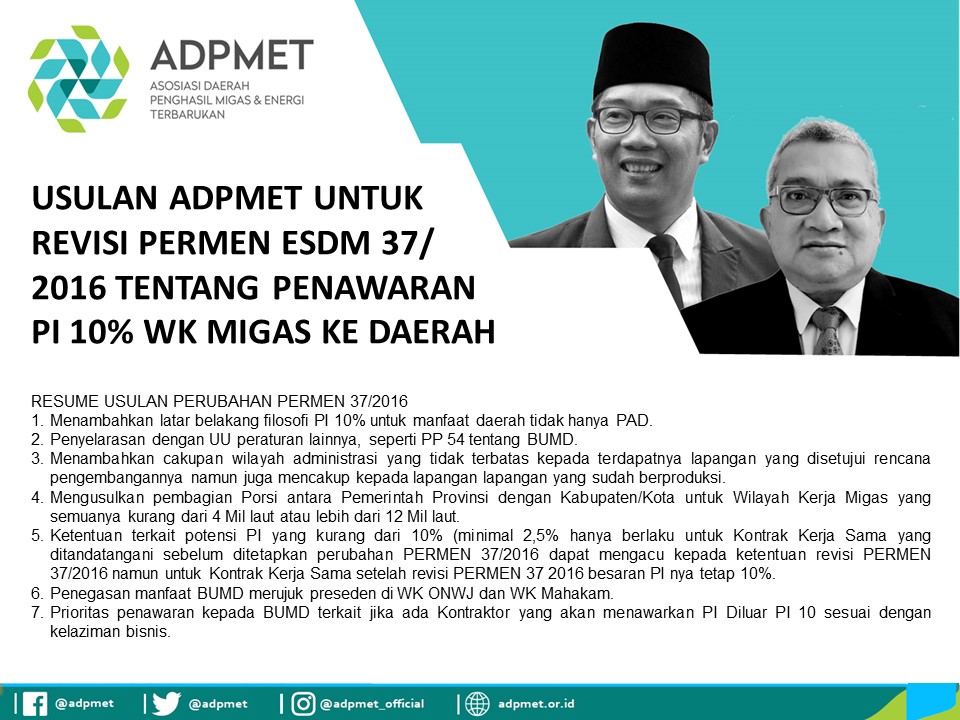 Usulan ADPMET Terhadap Revisi Permen ESDM  Nomor 37 Tahun 2016 Tentang Penawaran Participating Interest (PI) 10 Persen WK Migas