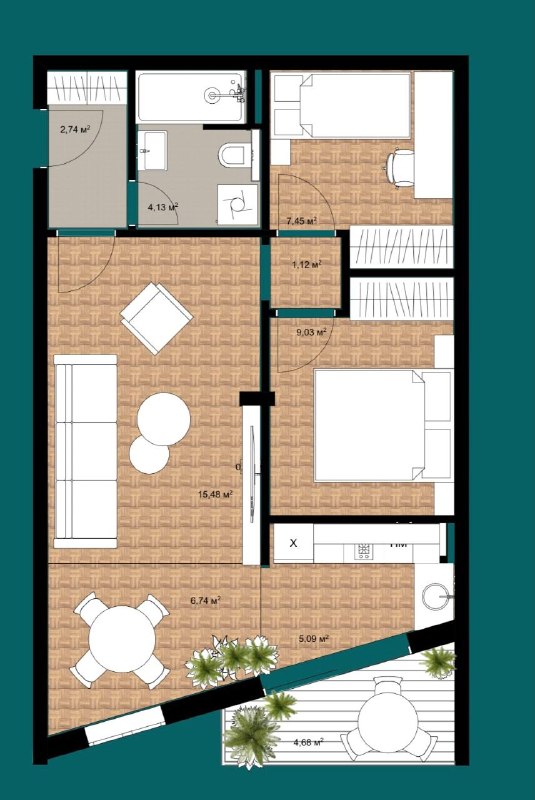 1-Zimmer-Wohnung (1 Schlafzimmer) B3, Bečići Apartments, Budva 11