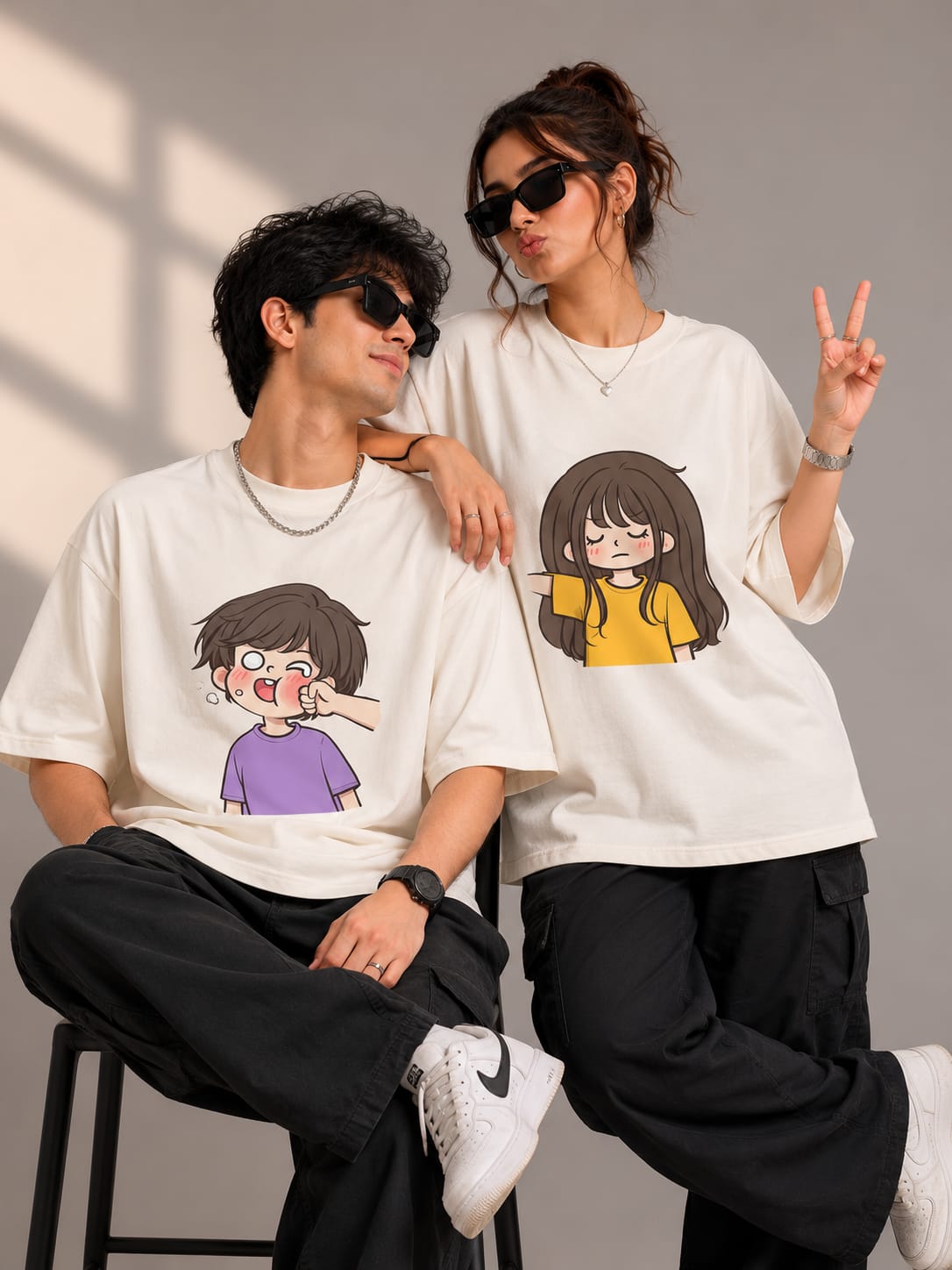 Cute couple punch oversized tshirt - Image 1