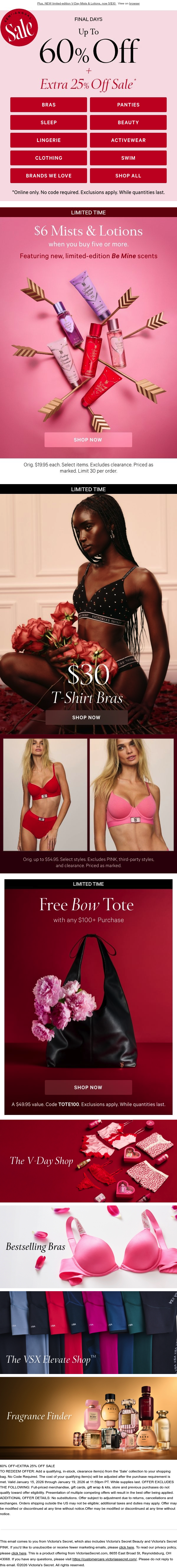Full email screenshot: Sale on Sale—Extra 25% Off from Victoria's Secret