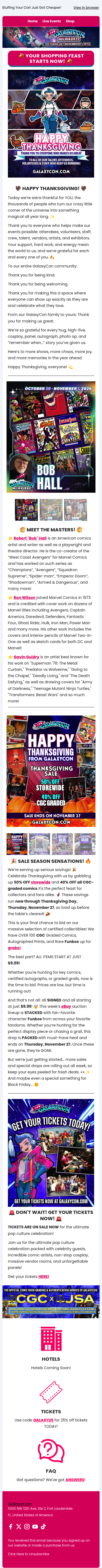 Full email screenshot: A Thank You From Our Family to Yours: Happy Thanksgiving! 🦃 from GalaxyCon