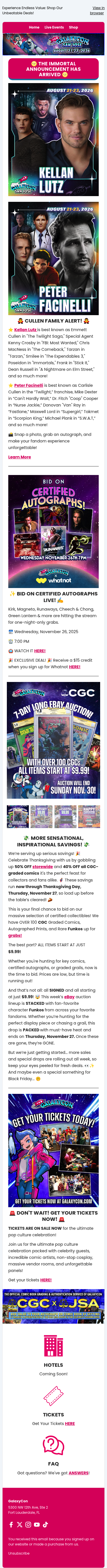 Full email screenshot: Bite Into The News! 🧛 The Cullen Family Is Here! 🌝 from GalaxyCon