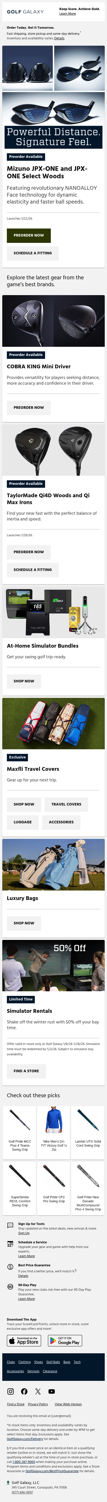 Full email screenshot: Preorder ➡️ Mizuno JPX-ONE and JPX-ONE Select woods from Golf Galaxy