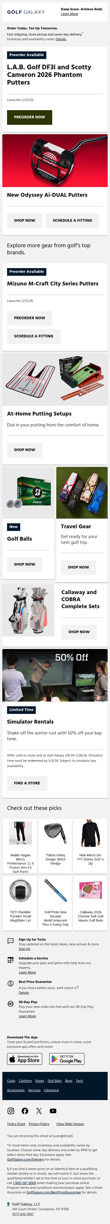 Full email screenshot: Rolling in: Upcoming putter launches ⛳️ from Golf Galaxy