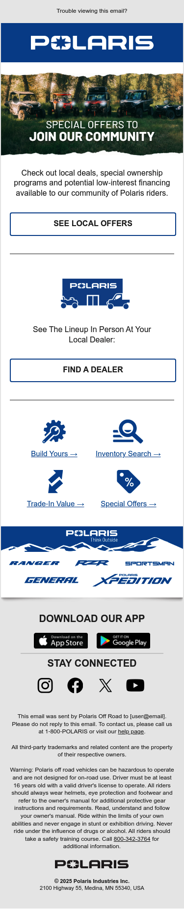 Full email screenshot: Explore Special Offers from www.pikespeakpolaris.com