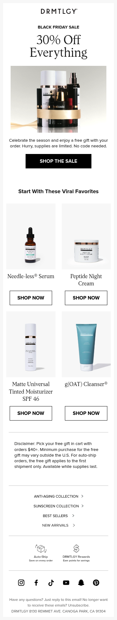 Full email screenshot: Our BIGGEST Sale of the year from DRMTLGY