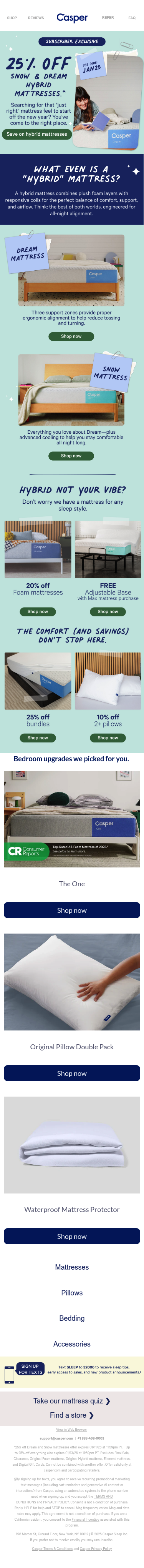 Full email screenshot: 25% off Snow & Dream Mattresses 👀 from True Bakery, LLC