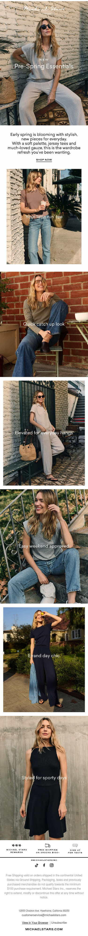 Full email screenshot: Get excited: pre-spring is here from Michael Stars