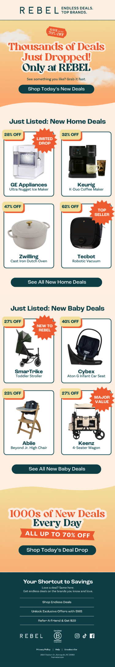Full email screenshot: Your Daily Deals Just Landed! from REBEL