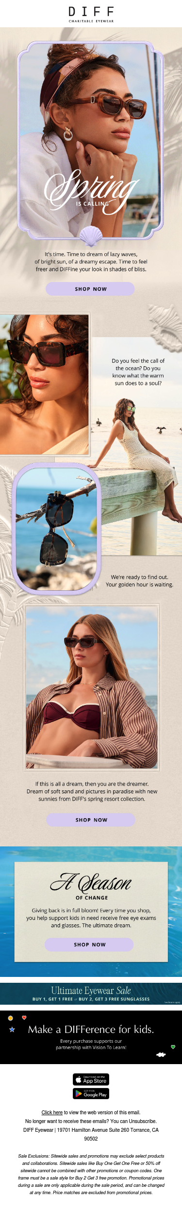 Full email screenshot: New Dreams For Spring 🌸 from DIFF Eyewear