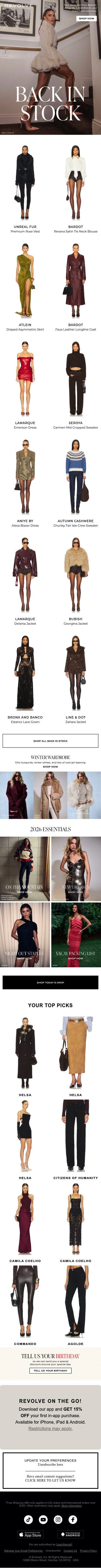 Full email screenshot: RESTOCK ALERT 👀 from REVOLVE