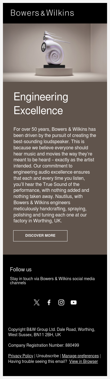 Full email screenshot: Engineering Excellence from Bowers & Wilkins