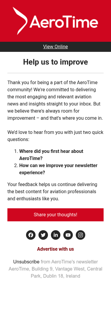 Full email screenshot: We would appreciate your feedback from Stix Golf