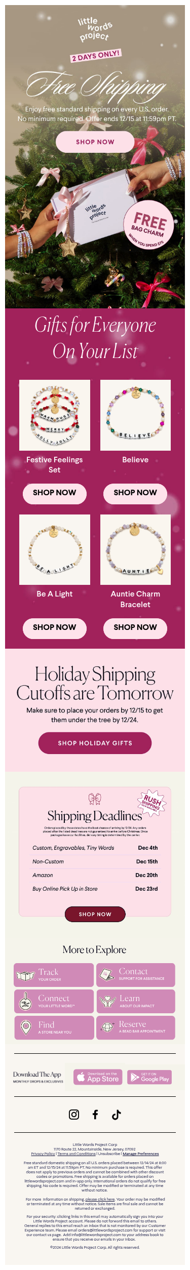 Full email screenshot: Free Shipping Starts NOW 🎁 from Little Words Project