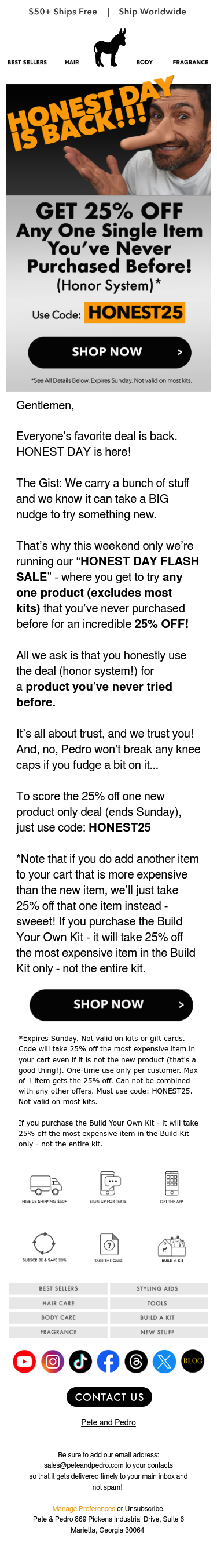 Full email screenshot: Don't Be Pinocchio from Pete & Pedro