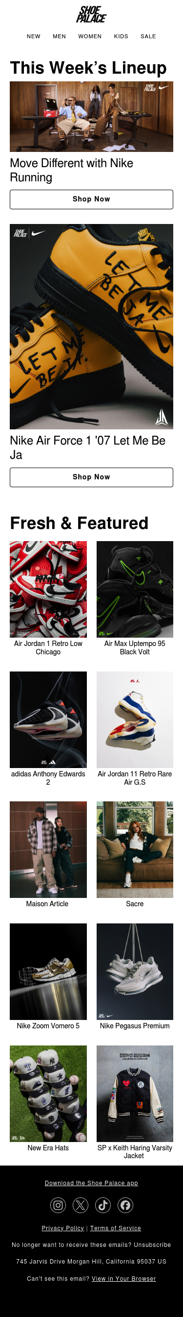 Full email screenshot: Featured Picks of the Week 👟 from Shoe Palace