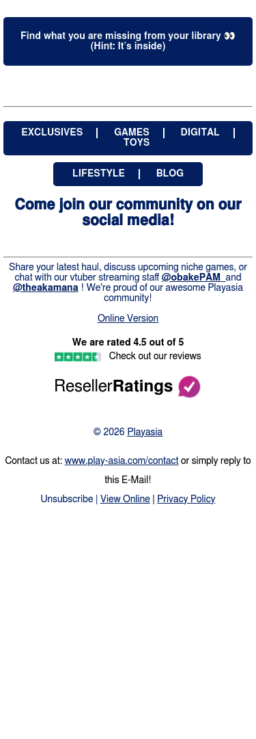 Full email screenshot: 5 Steam Steals Worth Adding to Your Game Roster! from Playasia.com